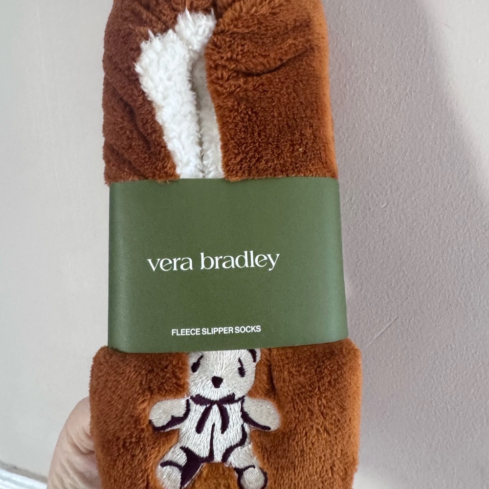 Vera Bradley Rust Brown Plush Bear Slipper Socks with Cream Accent